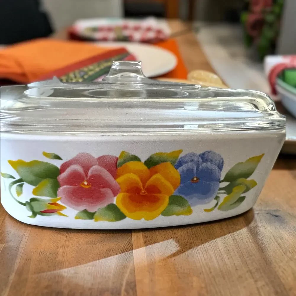 Vintage Corning Ware Summer Blush Pansy 1 Qt Casserole Glass Lid 1990s Floral